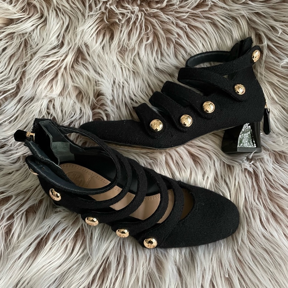 Tory Burch Marisa Low Heel Navy Wool Pumps